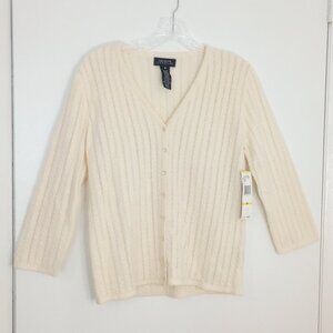 Jones New York Cream Wool-Angora Blend Cardigan Sweater